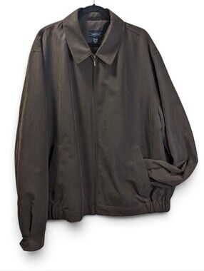 Joseph & Feiss Dark Brown Zip-Front Windbreaker Fall Lined Jacket Size 2XL